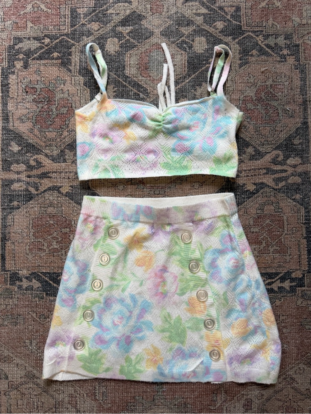 For Love And Lemons Pastel Floral Knit Mini Skirt - Multicolor - Picture 1 of 4
